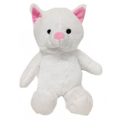 15" White Stuffed Animal Cat with Embroidery Eyes