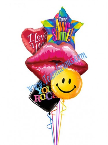 Smiley Kiss Balloon Bouquet (5 Balloons)